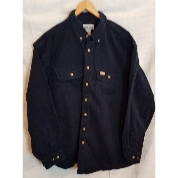 Carhartt Shirt Men's  XL Blue Dark Heavyweight Button Front Long‎ Sleeve Cotton - Picture 1 of 4